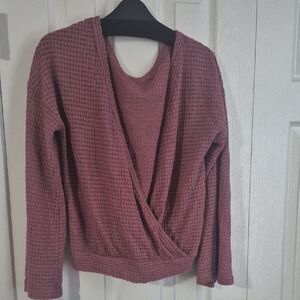 3/$16🎁 Women's Waffle Knit Wrap Light Knit Sweater Sz Large - Mauve